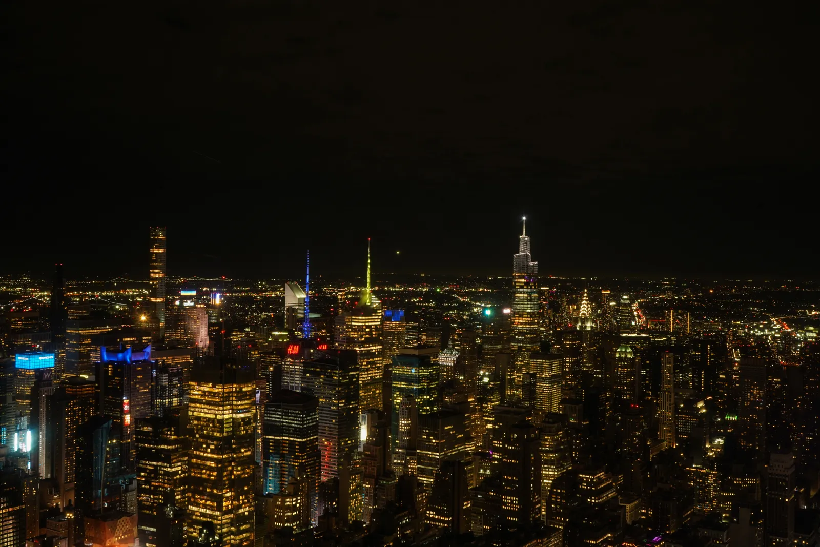 Vista aérea nocturna de Nueva York